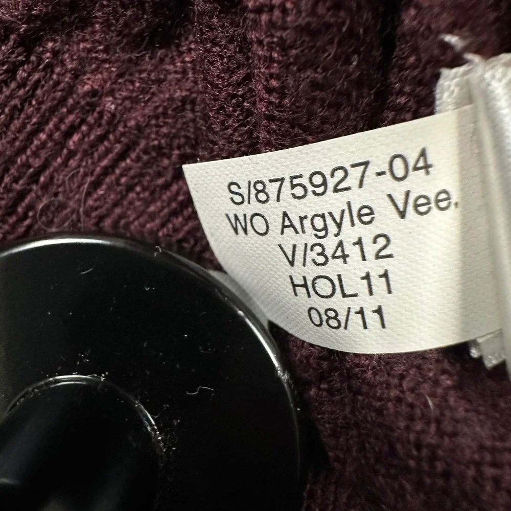 Banana Republic Sweater Mens L Burgundy Argyle Extra Fine Merino Wool V-Neck